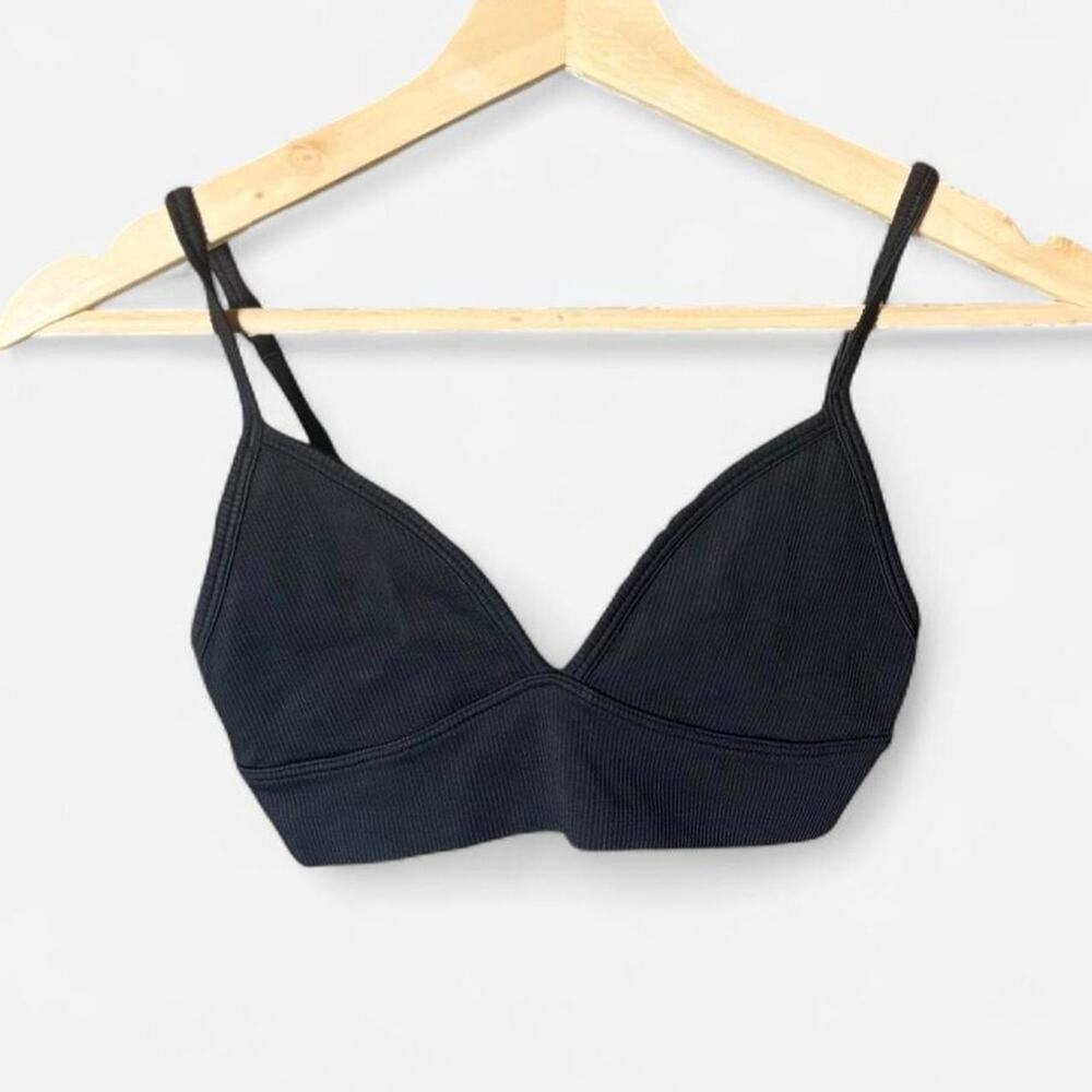 Athleta Black Seamless Ribbed V-Neck Bralette Crop Top Size XS